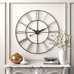 Living And Home 60CM Large Silent Metal Round Wall Clock with Roman Numerals Living And Home 60CM Large Silent Metal Round Wall Clock with Roman Numerals