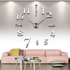 GreenZech (Silver) 3D Modern Wall Clock Mirror Sticker Unique Big Number Watch Acrylic Num GreenZech (Silver) 3D Modern Wall Clock Mirror Sticker Unique Big Number Watch Acrylic Num