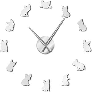 GreenZech (Silver) 47 Inch Bulldog DIY Giant Wall Clock France Domestic Dog Large Modern W GreenZech (Silver) 47 Inch Bulldog DIY Giant Wall Clock France Domestic Dog Large Modern W