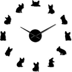GreenZech (Black) 47 Inch Bulldog DIY Giant Wall Clock France Domestic Dog Large Modern Wa GreenZech (Black) 47 Inch Bulldog DIY Giant Wall Clock France Domestic Dog Large Modern Wa