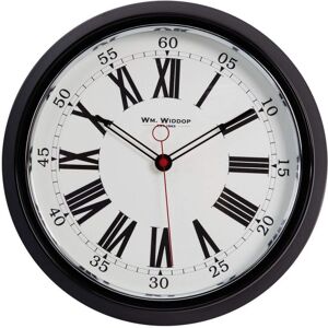 WIDDOP and Co. Wm. Widdop Round Metal Case Wall Clock Black & Chrome Roman Dial 30cm WIDDOP and Co. Wm. Widdop Round Metal Case Wall Clock Black & Chrome Roman Dial 30cm