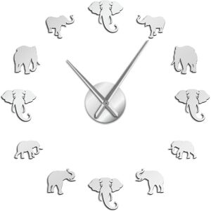 GreenZech (Silver, 47 inch) Jungle Animals Elephant DIY Wall Clock Home Decor Modern Desig GreenZech (Silver, 47 inch) Jungle Animals Elephant DIY Wall Clock Home Decor Modern Desig