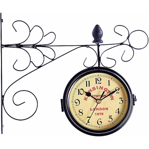 GreenZech Wall Mount Station Clock Double Sided Round Garden Vintage Retro Home Decor GreenZech Wall Mount Station Clock Double Sided Round Garden Vintage Retro Home Decor
