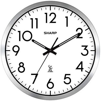Sharp Atomic Analog Wall Clock - 12" Silver Brushed Finish - Wall Clock Sharp Atomic Analog Wall Clock - 12" Silver Brushed Finish - Wall Clock