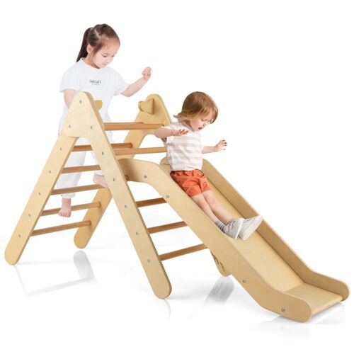 Casart 2-in-1 Triangle Climbing Set Wooden Triangle Climber Kids Climbing Toy