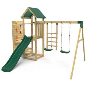 Rebo Wooden Climbing Frame with Vertical Rock Wall, Swing Set and Slide - El Cap Rebo Wooden Climbing Frame with Vertical Rock Wall, Swing Set and Slide - El Cap
