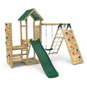 (Bear+) Rebo Wooden Climbing Frame with Vertical Rock Wall, Swing Set and Slide (Bear+) Rebo Wooden Climbing Frame with Vertical Rock Wall, Swing Set and Slide