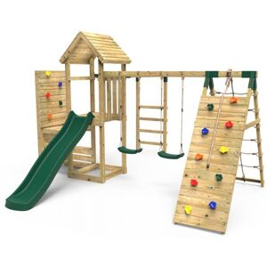 (Dolomite+) Rebo Wooden Climbing Frame with Vertical Rock Wall, Swing Set and Sl (Dolomite+) Rebo Wooden Climbing Frame with Vertical Rock Wall, Swing Set and Sl
