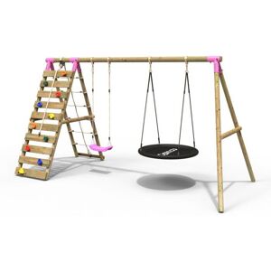 (Vale, Pink) Rebo Wooden Swing Set with Up and Over Climbing Wall (Vale, Pink) Rebo Wooden Swing Set with Up and Over Climbing Wall