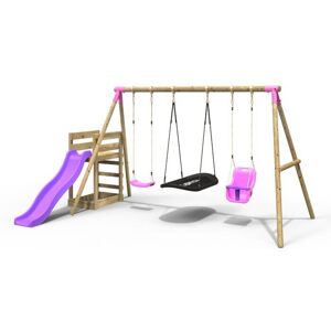 (Halley, Pink) Rebo Wooden Swing Set plus Deck & Slide (Halley, Pink) Rebo Wooden Swing Set plus Deck & Slide