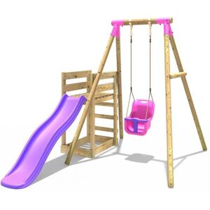 (Pluto, Pink) Rebo Wooden Swing Set plus Deck & Slide (Pluto, Pink) Rebo Wooden Swing Set plus Deck & Slide