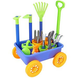 deAO Toys deAO Pull along Kids Wagon Wheelbarrow and Gardening Tools Play Set Includes 10 deAO Toys deAO Pull along Kids Wagon Wheelbarrow and Gardening Tools Play Set Includes 10