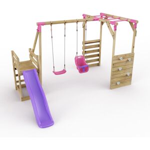 (Monkey Bars plus Deck & 6ft Slide - Luna, Pink) Rebo Wooden Children's Swing Se (Monkey Bars plus Deck & 6ft Slide - Luna, Pink) Rebo Wooden Children's Swing Se