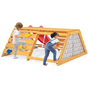 Costway 5-in-1 Jungle Gym Wooden Indoor Rock Climbing Wall & Rope Wall Climber w/ Slide Costway 5-in-1 Jungle Gym Wooden Indoor Rock Climbing Wall & Rope Wall Climber w/ Slide