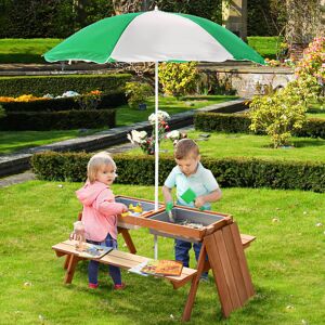 Outsunny Wooden Kids Picnic Table, Sand and Water Table with Benches, Brown Outsunny Wooden Kids Picnic Table, Sand and Water Table with Benches, Brown