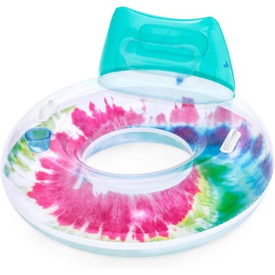 Bestway Retro Tie Dye Inflatable Pool Ring Float With Headrest & Cup Holder Bestway Retro Tie Dye Inflatable Pool Ring Float With Headrest & Cup Holder