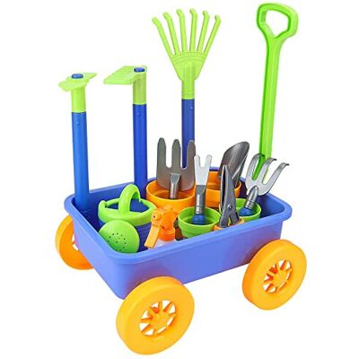 deAO Toys deAO Pull along Kids Wagon Wheelbarrow and Gardening Tools Play Set Includes 10 deAO Toys deAO Pull along Kids Wagon Wheelbarrow and Gardening Tools Play Set Includes 10