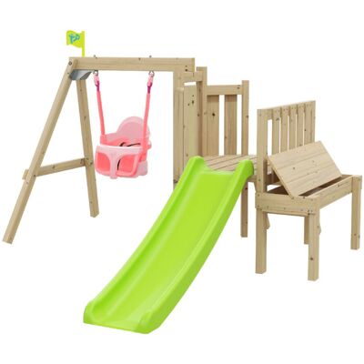 TP TOYS TP Forest Toddler Wooden Pink Quadpod Swing Set & Slide - FSC certified TP TOYS TP Forest Toddler Wooden Pink Quadpod Swing Set & Slide - FSC certified
