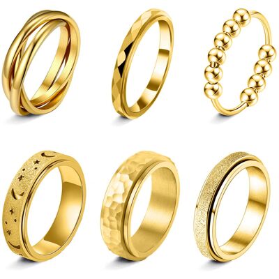 LOFITOR Gold Fidget Rings for Women Men Anti Anxiety Stress Spinner Ring LOFITOR Gold Fidget Rings for Women Men Anti Anxiety Stress Spinner Ring