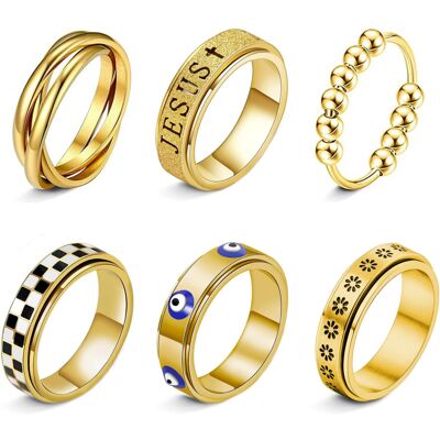 LOFITOR Gold Fidget Rings for Women Men Anti Anxiety Stress Spinner Ring LOFITOR Gold Fidget Rings for Women Men Anti Anxiety Stress Spinner Ring