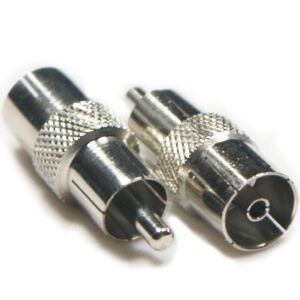 Loops 1 RCA PHONO Male to Digital TV Aerial Female Socket Adapter Video Converter Plug Loops 1 RCA PHONO Male to Digital TV Aerial Female Socket Adapter Video Converter Plug