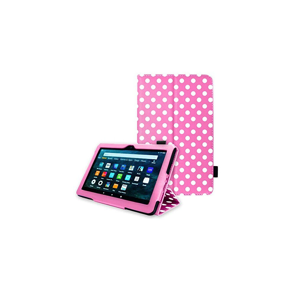 (Pink Polka Dot) TECHGEAR Smart Case For Amazon Fire HD 8" / HD 8" Plus (2022 &