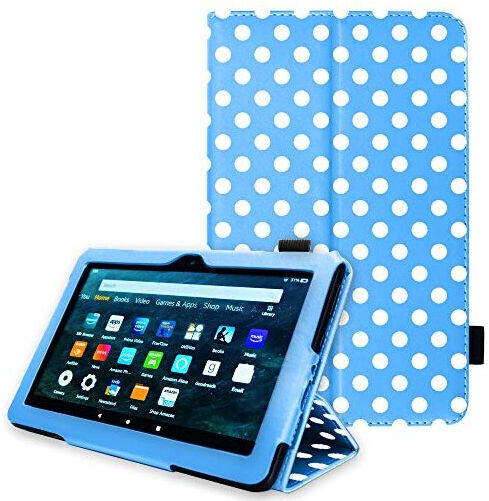 (Polka Dot Blue) TECHGEAR Smart Case For Amazon Fire HD 8" / HD 8" Plus (2022 &