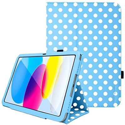 TECHGEAR - iPad 10 2022 - Blue Polka Dot - Leather Case TECHGEAR - iPad 10 2022 - Blue Polka Dot - Leather Case