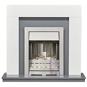 Adam Dakota Fireplace in Pure White & Grey with Helios Electric Fire in Brushed Adam Dakota Fireplace in Pure White & Grey with Helios Electric Fire in Brushed