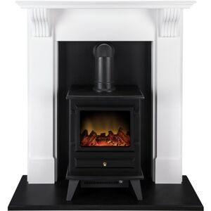Adam Harrogate Surround in Pure White with Hudson Electric Stove, 39 Inch Adam Harrogate Surround in Pure White with Hudson Electric Stove, 39 Inch