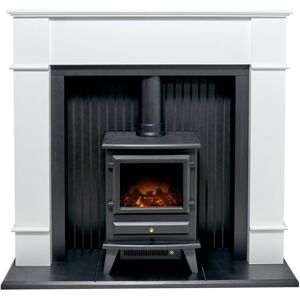 Adam Oxford Stove Suite in Pure White with Hudson Electric Stove in Black, 48 In Adam Oxford Stove Suite in Pure White with Hudson Electric Stove in Black, 48 In