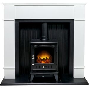 Adam Oxford Stove Suite in Pure White with Aviemore Electric Stove in Black, 48 Adam Oxford Stove Suite in Pure White with Aviemore Electric Stove in Black, 48