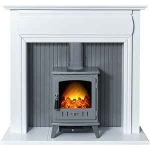 Adam Florence Stove Suite in Pure White with Aviemore Electric Stove in Grey Ena Adam Florence Stove Suite in Pure White with Aviemore Electric Stove in Grey Ena
