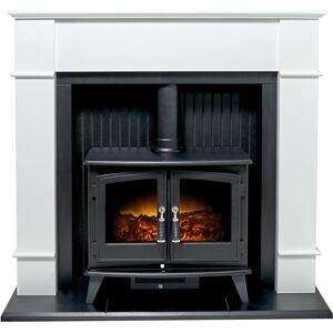 Adam Oxford Stove Suite in Pure White with Woodhouse Electric Stove, 48 Inch Adam Oxford Stove Suite in Pure White with Woodhouse Electric Stove, 48 Inch