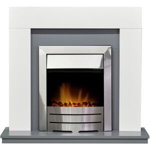 Adam Dakota Fireplace in Pure White & Grey with Colorado Electric Fire in Brushe Adam Dakota Fireplace in Pure White & Grey with Colorado Electric Fire in Brushe