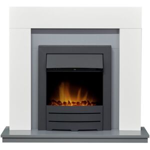 Adam Dakota Fireplace in Pure White & Grey with Colorado Electric Fire in Black, Adam Dakota Fireplace in Pure White & Grey with Colorado Electric Fire in Black,