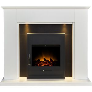 Adam Eltham Fireplace in Pure White & Black with Downlights & Oslo Electric Fire Adam Eltham Fireplace in Pure White & Black with Downlights & Oslo Electric Fire