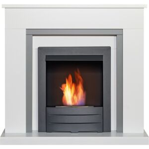Adam Milan Fireplace in Pure White & Grey with Colorado Bio Ethanol Fi Adam Milan Fireplace in Pure White & Grey with Colorado Bio Ethanol Fi
