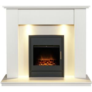 Adam Avila White Marble Fireplace with Alta Electric Inset Stove in Bl Adam Avila White Marble Fireplace with Alta Electric Inset Stove in Bl