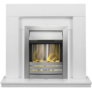 Adam Malmo Fireplace in White with Helios Electric Fire in Brushed Steel, 39 Inc Adam Malmo Fireplace in White with Helios Electric Fire in Brushed Steel, 39 Inc