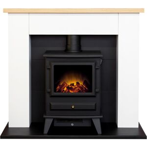 REFURBISHED Adam Chester Fireplace in Pure White with Hudson Electric Stove in Black, 39 Inc REFURBISHED Adam Chester Fireplace in Pure White with Hudson Electric Stove in Black, 39 Inc