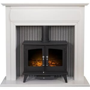 Adam Florence Stove Suite Pure White + Woodhouse Electric Stove Black, 48" Adam Florence Stove Suite Pure White + Woodhouse Electric Stove Black, 48"