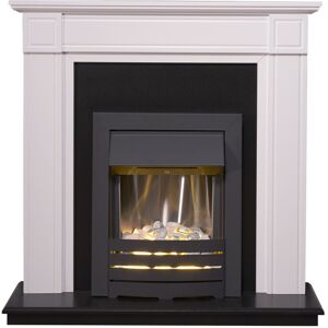 Adam Georgian Fireplace Suite in Pure White with Helios Electric Fire in Black, Adam Georgian Fireplace Suite in Pure White with Helios Electric Fire in Black,