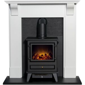 Adam Harrogate Surround in Pure White with Hudson Electric Stove, 39 Inch Adam Harrogate Surround in Pure White with Hudson Electric Stove, 39 Inch