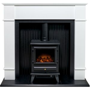 Adam Oxford Stove Suite in Pure White with Hudson Electric Stove in Black, 48 In Adam Oxford Stove Suite in Pure White with Hudson Electric Stove in Black, 48 In