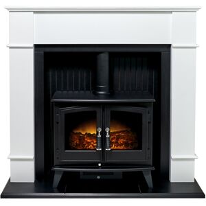 Adam Oxford Stove Suite in Pure White with Woodhouse Electric Stove, 48 Inch Adam Oxford Stove Suite in Pure White with Woodhouse Electric Stove, 48 Inch