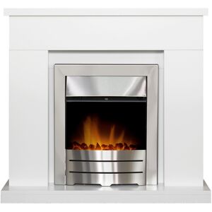 REFURBISHED Adam Lomond Fireplace Pure White + Colorado Electric Fire Brushed Steel, 39" REFURBISHED Adam Lomond Fireplace Pure White + Colorado Electric Fire Brushed Steel, 39"