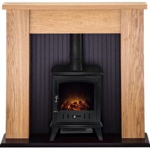 Adam New England Stove Fireplace in Oak with Aviemore Electric Stove in Black, 4 Adam New England Stove Fireplace in Oak with Aviemore Electric Stove in Black, 4