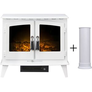 Adam Woodhouse Electric Stove in Pure White with Straight Stove Pipe in Pure Whi Adam Woodhouse Electric Stove in Pure White with Straight Stove Pipe in Pure Whi