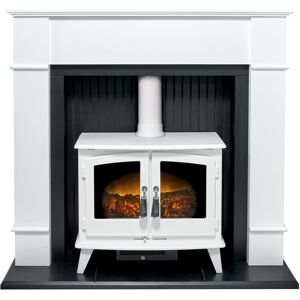 Adam Oxford Stove Suite in Pure White with Woodhouse White Electric Stove, 48 In Adam Oxford Stove Suite in Pure White with Woodhouse White Electric Stove, 48 In